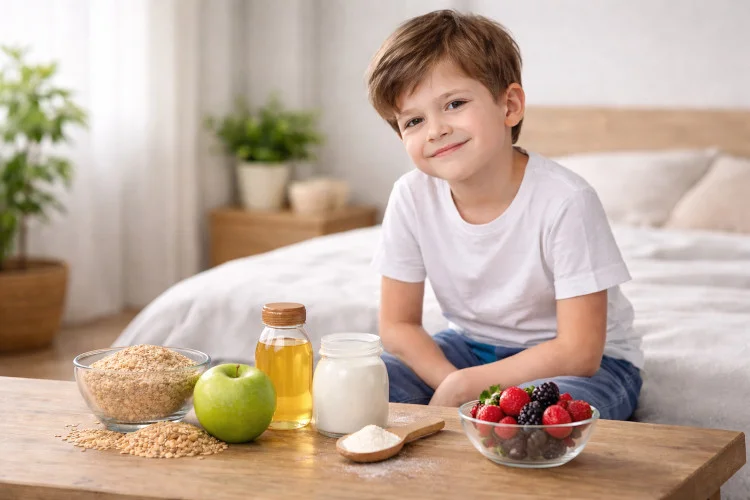 Child with stomach pain due to constipation, comparison of fiber, prebiotics, and probiotics for children