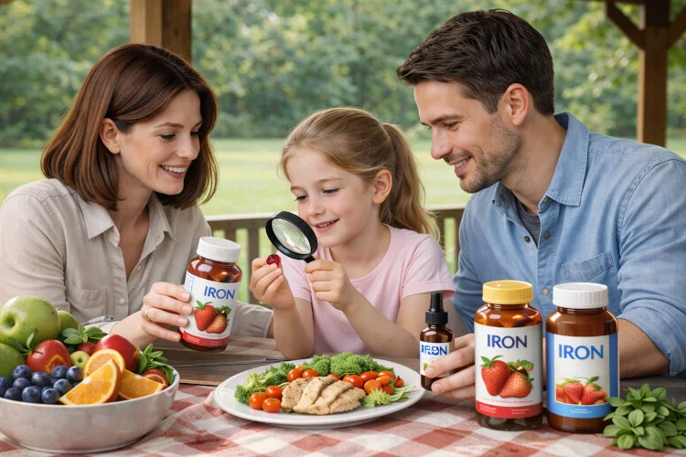 Iron supplements for kids, elements of daily support, balanced nutrition, and care for a child’s well-being in a natural family setting.