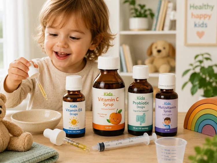 liquid vitamins for kids in drops and syrup